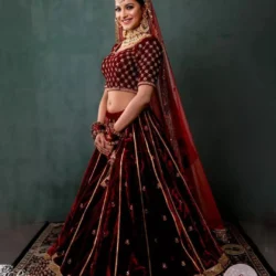 Regal Ruby Velvet Bridal Lehenga (Hand Zardozi & Embroidery)