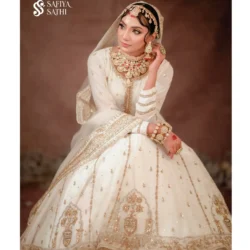 Luxurious Off-White Golden Bridal Lehenga (Hand Zardozi & Embroidery) - Image 2