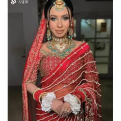 Red Bridal Saree w/ Pearl & Stone Work