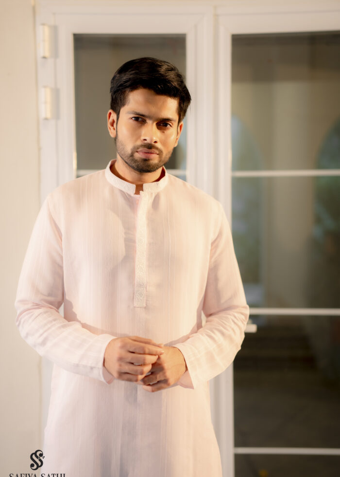 Blush Pink Textured Kurta Set – Men's Festive Ethnic Wear
