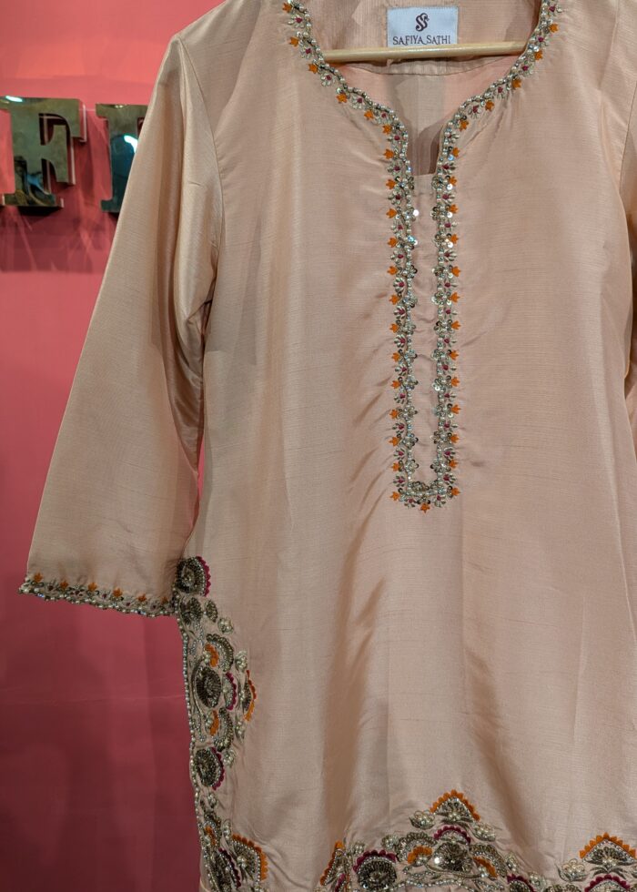 Safiya Sathi Dusty Pink Silk Kurta with Intricate Hand Embroidery & Zardozi Detailing