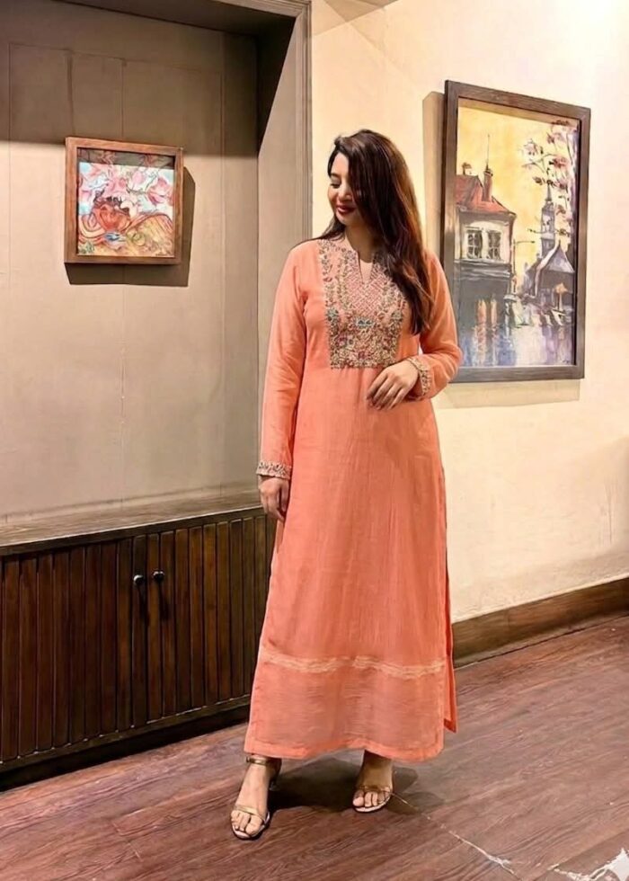 Coral Peach Multicolor Floral Embroidered kurta