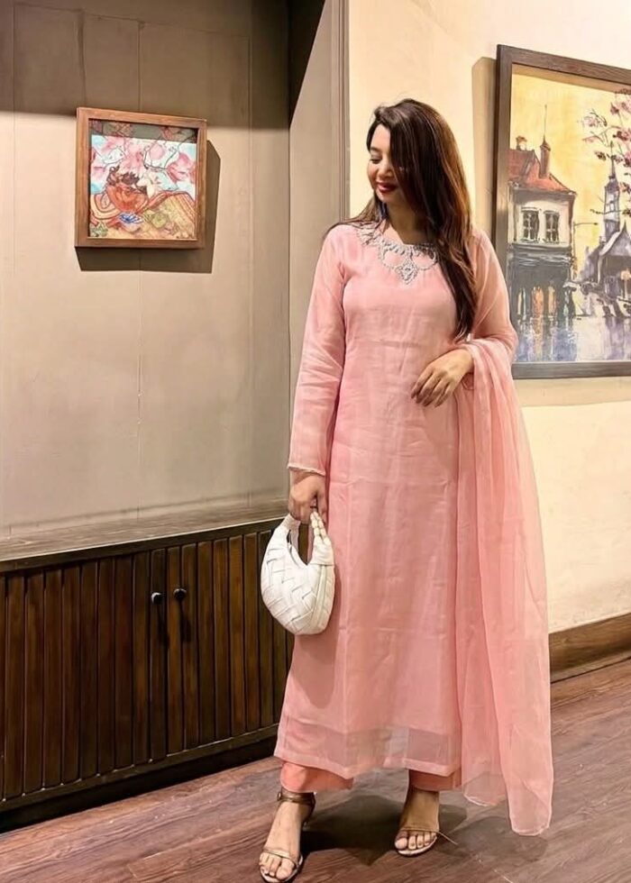 Soft Peach Embroidered 3-Piece Set