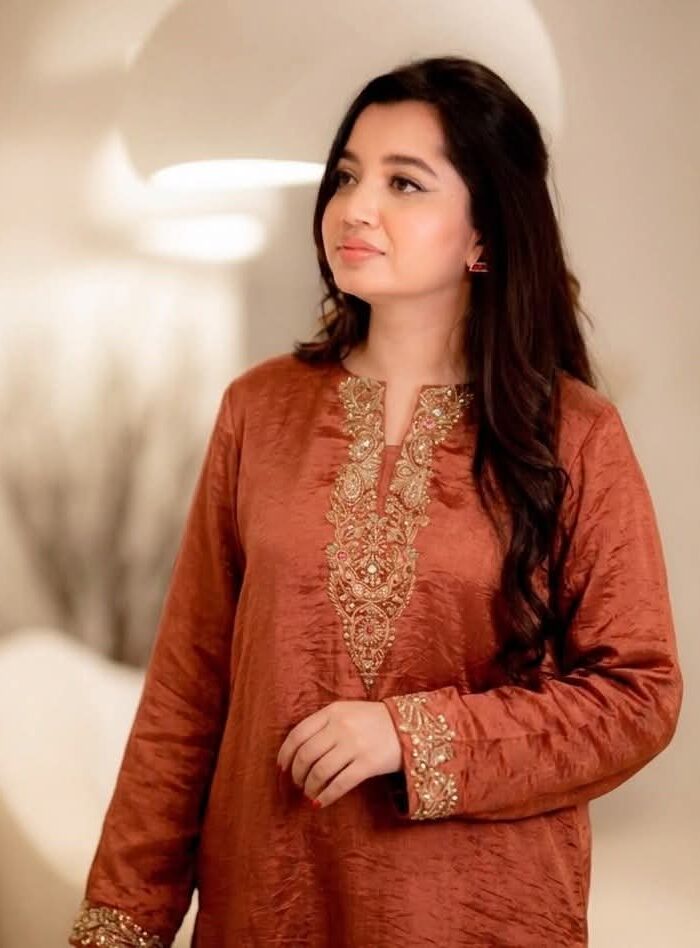 Rust Brown Gold Zardozi Embroidered Kurta